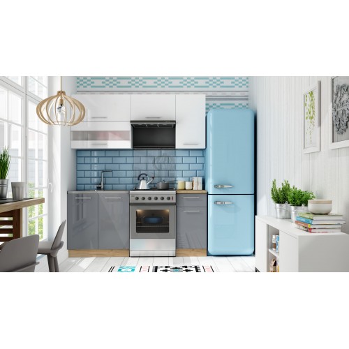 Virtuves komplekts TIFFANY 180, pelēks glancēts/balts glancēts